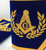 Blue Lodge Master Mason Apron Hand Embroidery Apron Gauntlet and Collar Set