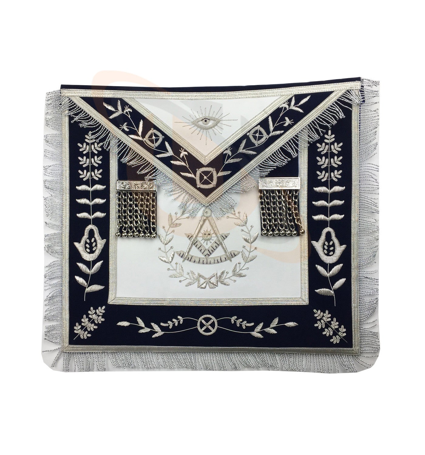 Masonic Blue Lodge Past Master Silver Handmade embroidery Apron Navy - kitchcutlery
 - 1